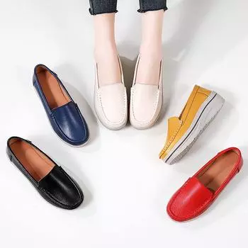 Кожаные повседневные мокасины на толстой подошве для женщин 35 красный