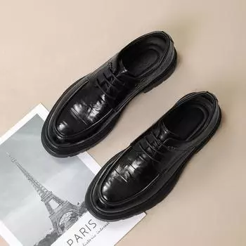 Кожаные повседневные мужские туфли, деловые кожаные туфли, мужские нескользящие износостойкие мокасины на толстой подошве 38 чёрный