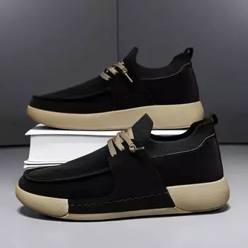 Кожаные повседневные туфли для мужчин 2025 года, новые повседневные кроссовки на толстой подошве со шнуровкой, универсальные кожаные туфли-муффины, мужская обувь для досок 41