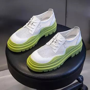 Кожаные прозрачные сетчатые туфли женские 2025 новые летние дышащие модные повседневные туфли на плоской подошве женские универсальные туфли с неглубоким носком для детей 35