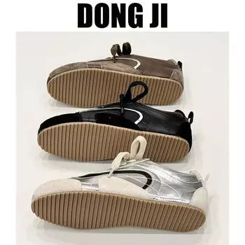 Кожаные пуховые туфли женские весна 2025 новые универсальные дышащие белые туфли с мягкой подошвой на плоской подошве повседневные немецкие кроссовки в стиле ретро 35 темно-коричневого