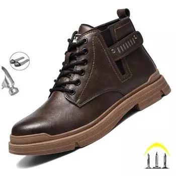 Кожаные рабочие защитные ботильоны для мужчин, мужские ботинки со сваркой и противоожоговым стальным носком, неразрушимая обувь 39