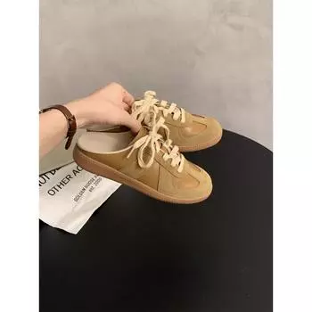 Кожаные ретро цветные туфли-шлепанцы с открытой пяткой, женская летняя обувь, новая обувь на плоской подошве, повседневная обувь на одном педале 35