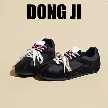 Кожаные ретро немецкие кроссовки женские весна 2025 новые повседневные туфли на плоской подошве модные универсальные спортивные кроссовки для сноуборда обувь Forrest Gump 35 чёрный