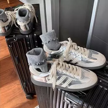 Кожаные ретро серебряные немецкие кроссовки женские весенние и летние новые туфли на плоской подошве повседневные спортивные белые туфли 35