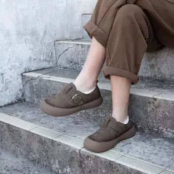 Кожаные ретро-туфли, хлопковые туфли с круглым носком 35 серый