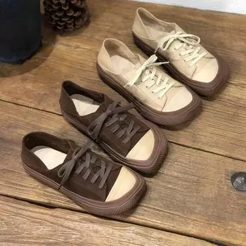 Кожаные ретро туфли ручной работы на шнуровке удобные повседневные женские туфли из воловьей кожи женские кроссовки массивные туфли 35 темно-коричневого