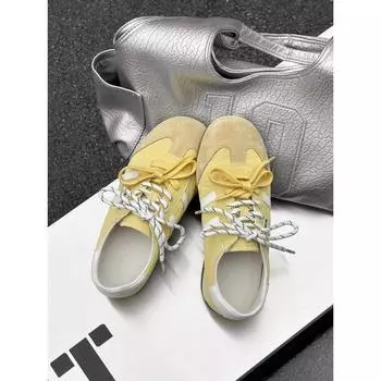 Кожаные ретро женские цветные новые кожаные дышащие спортивные и повседневные белые туфли на мягкой подошве 35 жёлтый