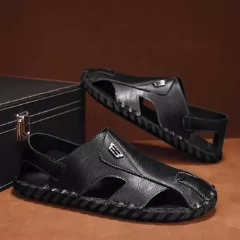Кожаные сандалии мужские для отдыха на открытом воздухе мужские тапочки сандалии двойного назначения дырчатые туфли мужские тапочки для вождения 39