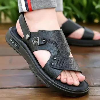 Кожаные сандалии, мужские дышащие летние повседневные туфли из воловьей кожи, сандалии на платформе, сандалии двойного назначения, пляжная обувь 38