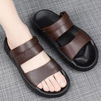 Кожаные сандалии мужские летние нескользящие сандалии с мягкой подошвой для папы, для вождения, для спорта и отдыха, для пляжа 39 коричневый
