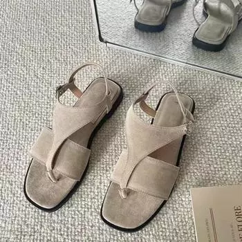 Кожаные сандалии на плоской подошве Винтажная пляжная обувь 35 небесно-голубой