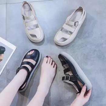 Кожаные сандалии Одиночные туфли Плоские туфли 35 чёрный