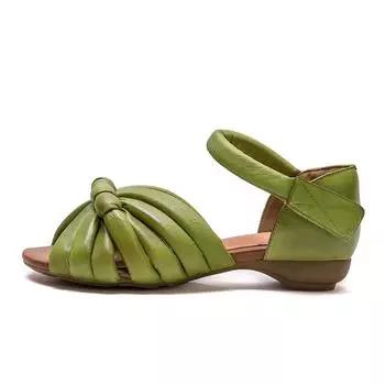 Кожаные сандалии с ремешком на щиколотке для женщин, удобные сандалии с открытым носком и узлом 35 абрикосовый