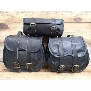 Кожаные седельные сумки Мотоциклетная сумка Черная кожаная сумка Седельная сумка Мотоциклетная сумка для инструментов Набор из 3 сумок Седельная кожаная сумка чёрный