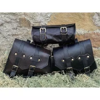 Кожаные седельные сумки Мотоциклетная сумка Черные три сумки Корзины Седельные сумки для спортивных комментаторов Набор из трех сумок 9 x 11 x 4 in чёрный