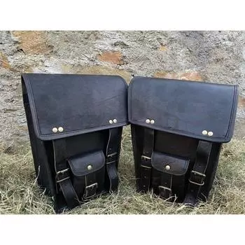 Кожаные седельные сумки Мотоциклетная сумка Две сумки Корзины Седельные сумки для спортивных комментаторов 12 x 9 x 4 in чёрный