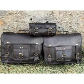 Кожаные седельные сумки Мотоциклетная сумка Сумка для инструментов Черные сумки Корзины Седельные сумки для спортивных комментаторов Набор из трех сумок чёрный