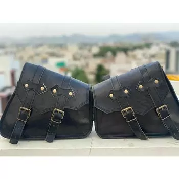 Кожаные седельные сумки Panniers Bag New One Size Motorcycle Saddlebag 1 Pair Goat чёрный