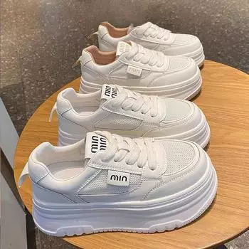 Кожаные сетчатые дышащие белые туфли, детские летние новые туфли на толстой подошве для увеличения роста, легкие повседневные спортивные туфли 35