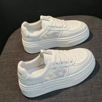 Кожаные сетчатые дышащие белые туфли, детские летние новые универсальные туфли на толстой подошве, увеличивающие рост, повседневная спортивная обувь 35