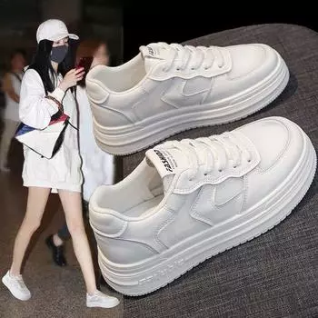 Кожаные сетчатые дышащие летние белые туфли женские новые толстые увеличивающие рост туфли для досок повседневные кроссовки женские 35