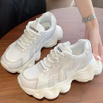 Кожаные сетчатые дышащие туфли Daddy Shoes женские летние новые универсальные повседневные кроссовки с толстой подошвой увеличенного размера 35