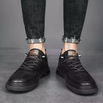 Кожаные скейт-кеды для мужчин 2024 года, стильные мужские кроссовки, новое поступление, повседневная обувь на шнуровке для мужчин, удобная обувь для ходьбы 38 чёрный