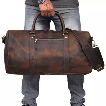 Кожаные спортивные сумки для мужчин, ручная кладь, мужская сумка для одежды для путешествий, бизнеса, кожаная дорожная сумка Weekender, коричневая 24 x 11 x 9 in коричневый