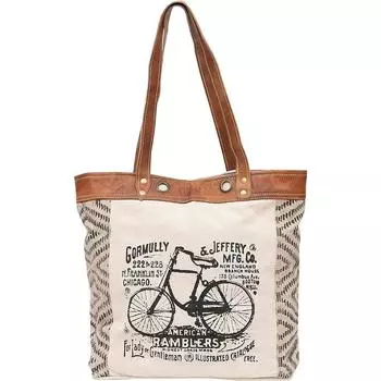 Кожаные сумки Большая сумка из переработанной парусины белого, хаки, коричневого цвета 17 x 14 x 5 in