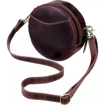 Кожаные сумки через плечо для женщин Модная круглая сумка через плечо Дизайнерские круглые кошельки (Темно коричневый) 8 x 3 x 8 in темно-коричневого