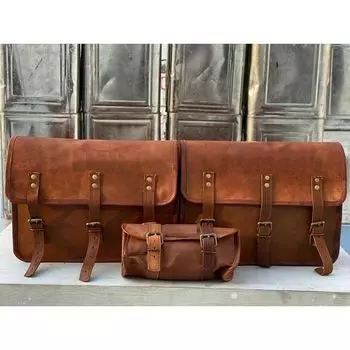 Кожаные сумки-кофры 3 2+1 сумки 3 Мотоциклетные кофры 3 Боковые сумки коричневый