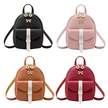 Кожаные сумки-мессенджеры, цветные рюкзаки с бантом, женские маленькие сумки через плечо, портативный женский рюкзак розовый