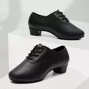 Кожаные танцевальные туфли для мальчиков и мужчин, конкурс выступлений, международный стандарт, танцевальная обувь для латиноамериканского танго, вальса, высота каблука 3,5 см 36 чёрный