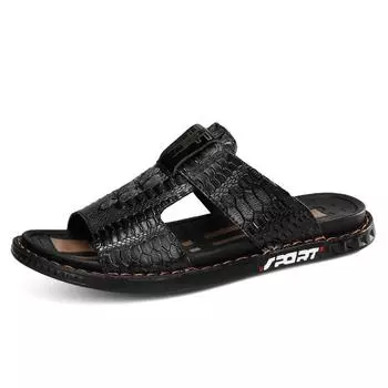 Кожаные тапочки, мужские пляжные сандалии больших размеров, повседневная летняя обувь для мужчин, модные шлепанцы, Sapatos Hembre sapatenis masculino 38 чёрный