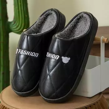 Кожаные тапочки мужские зимние домашние хлопковые тапочки водонепроницаемые зимние туфли из искусственной кожи для дома толстая подошва нескользящая теплая пара 36-37 (fits 34-35 feet) розовый