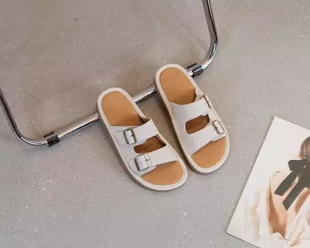 Кожаные тапочки на мягкой подошве для женщин для ношения на улице, летние новые сандалии на плоской подошве, универсальные 35 бежевый