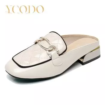 Кожаные тапочки на среднем каблуке на полу-перетаскивании Яркие кожаные туфли Летние мягкие подошвы с мягкой поверхностью Удобная женская обувь Женская крутая обувь 40 белый
