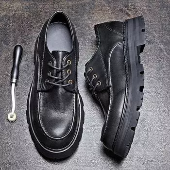 Кожаные трендовые деловые повседневные кожаные туфли мужские туфли из коровьей кожи первого слоя мужские туфли на круглой платформе кожаные туфли высокого класса 38 коричневый