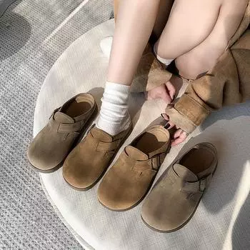 Кожаные туфли Boken женские весна 2025 года, новая верхняя одежда на платформе, сумка Boken, полуподнос, ленивые тапочки с одной педалью 35 хаки