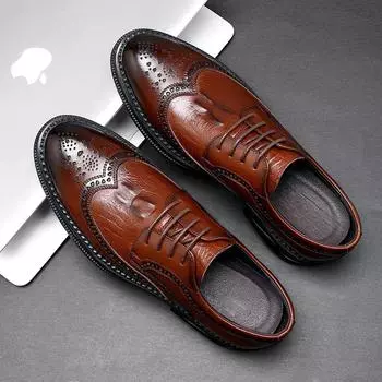 Кожаные туфли-броги, мужская резная стелька, увеличивающая рост, в британском стиле, деловая официальная одежда в стиле ретро, модная обувь 38