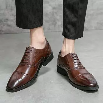 Кожаные туфли Brogue Business для мужчин Модный и универсальный джентльменский стиль Офис Свадьба Вечеринка на свежем воздухе Мужская обувь больших размеров 38 чёрный