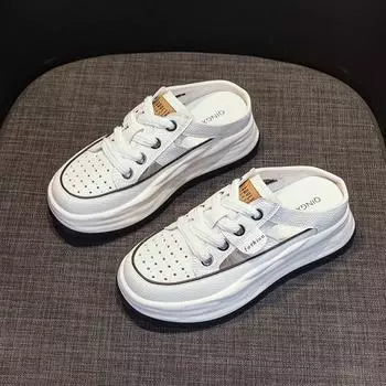 Кожаные туфли Daddy Shoes женские летние повседневные спортивные тапочки на толстой подошве 34 белый