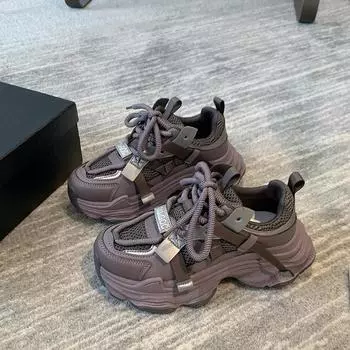 Кожаные туфли Daddy женские весна-лето 2025 новые женские туфли на платформе увеличивающие повседневную обувь универсальная обувь спортивная обувь 35