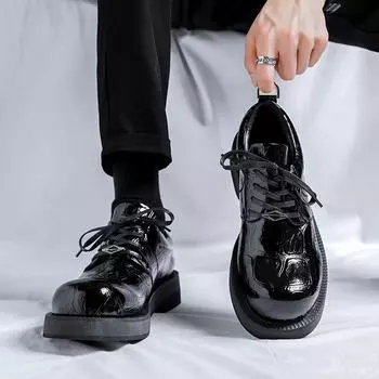 Кожаные туфли-дерби с круглым носком и тиснением под крокодила, с большой платформой, повседневная мужская обувь 189189-R 38 чёрный