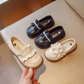 Кожаные туфли для девочек, черные новые детские туфли в британском стиле, туфли принцессы для маленьких девочек, туфли-бини 26 белый