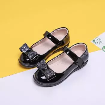 Кожаные туфли для девочек, черные туфли принцессы, новые детские туфли для выступлений весной и осенью, одиночные туфли в корейском стиле в британском стиле. 26 чёрный