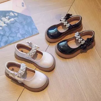 Кожаные туфли для девочек на вечеринку, свадьбу, детская обувь для выступлений, модная детская обувь для принцесс, универсальная, весна-осень 2024, новинка 23 чёрный