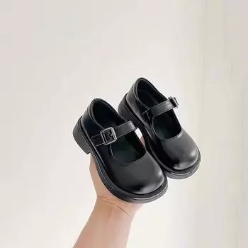 Кожаные туфли для девочек на вечеринку, свадьбу, простые детские туфли для школы, модные детские мокасины с круглым носком, нескользящие, новые 26 чёрный