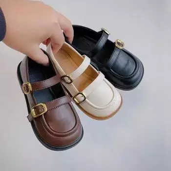 Кожаные туфли для девочек, новые осенние черные туфли-одиночки, детские туфли принцессы на мягкой подошве, туфли для маленьких девочек 26 чёрный